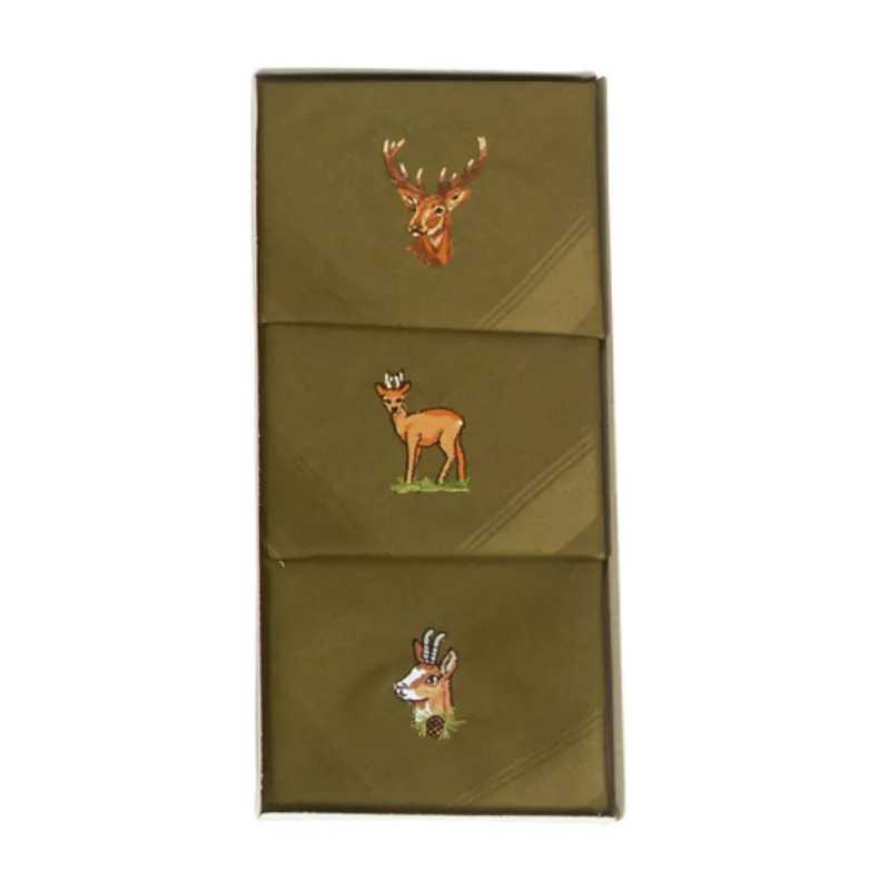 Conjunto 3 Lenços Bordado Motivo Caça