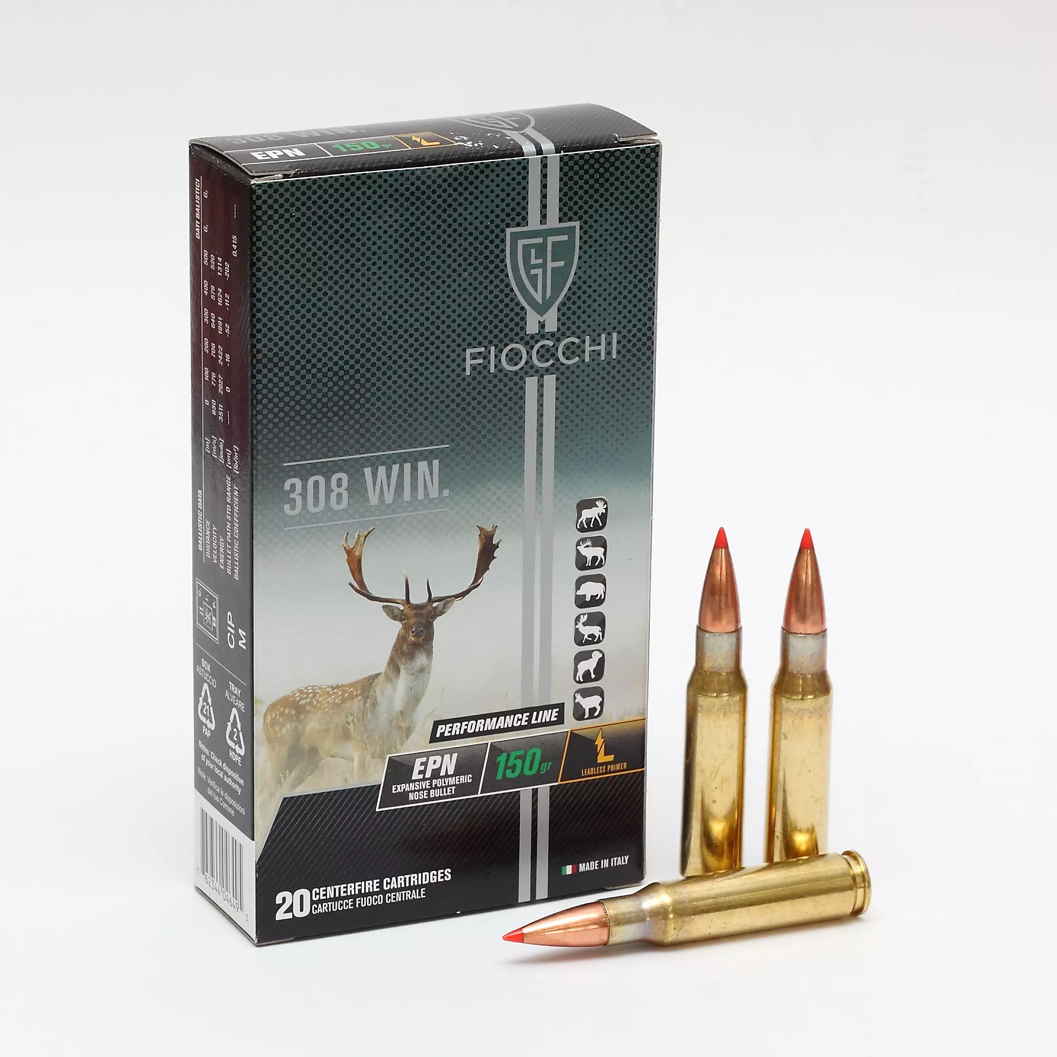 Cx 20 Munições Fiocchi EPN 150gr 308Win.