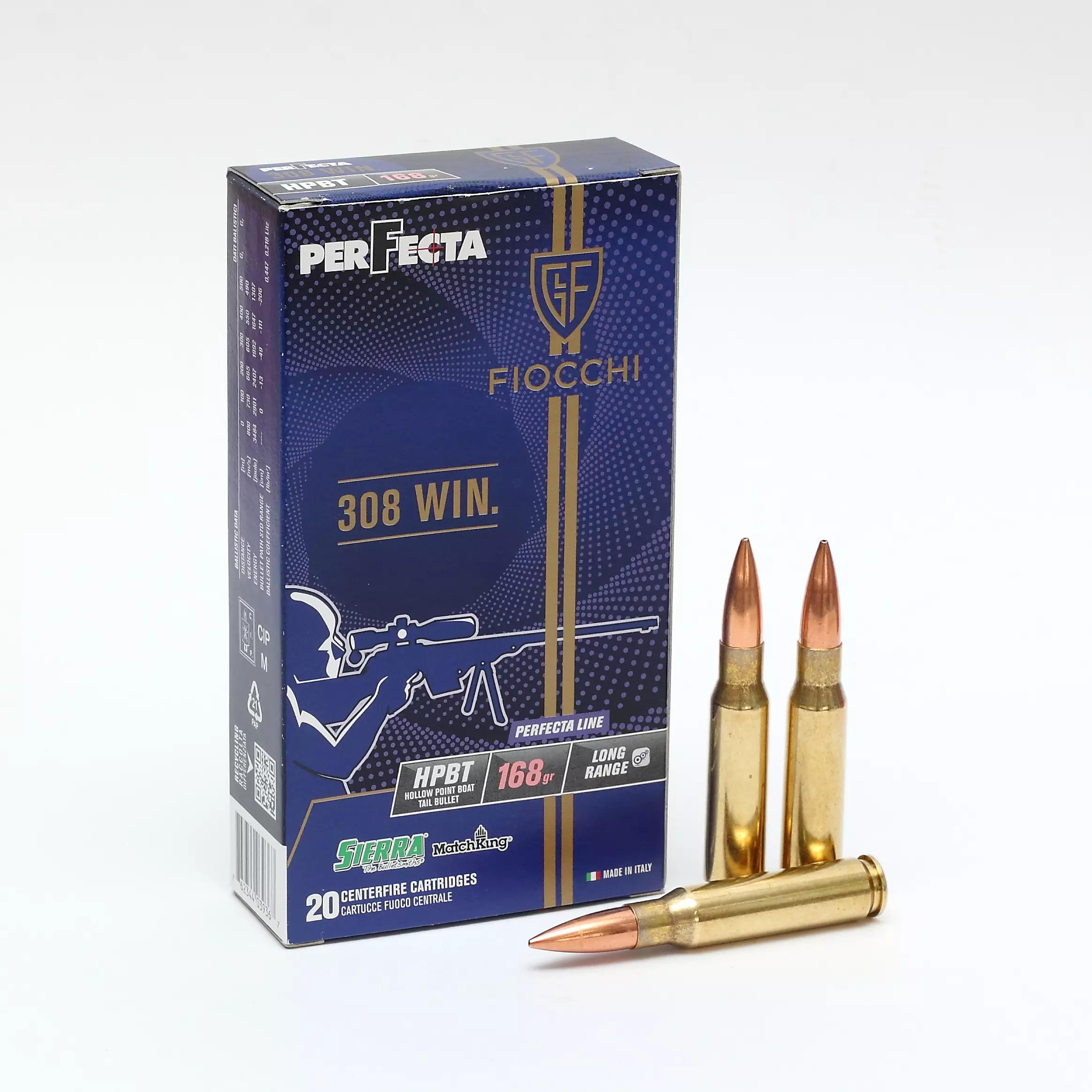 Cx 20 Munições Fiocchi HPBT Perfecta 168gr 308Win.