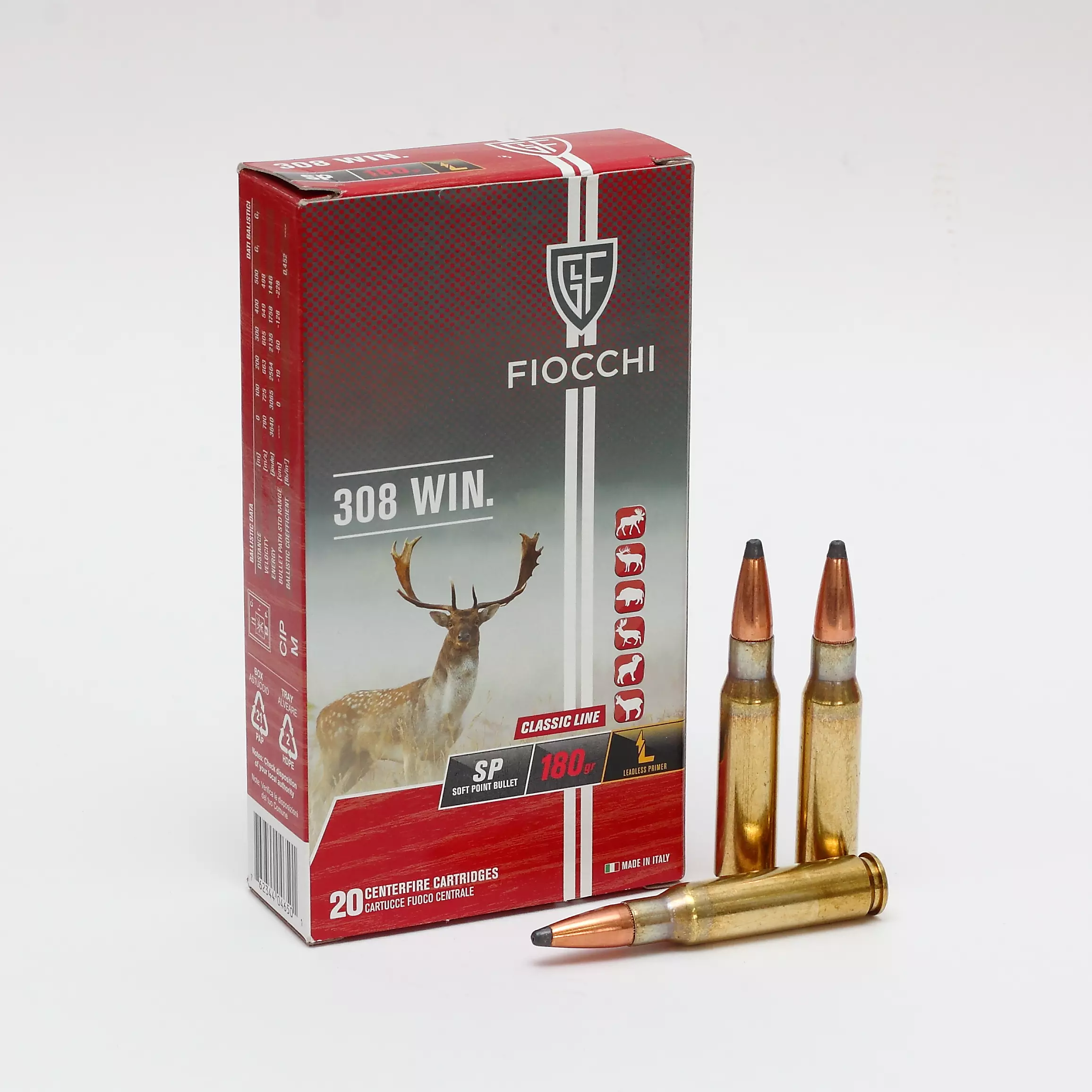 Cx 20 Munições Fiocchi SP 180gr 308Win.