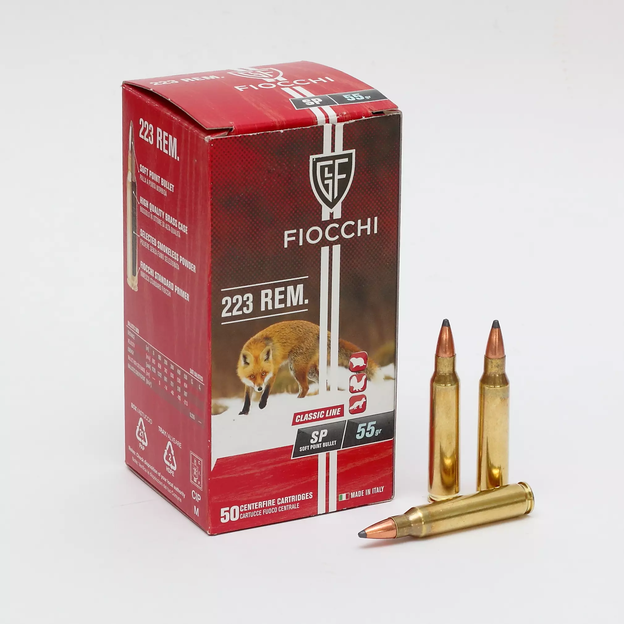 Cx 50 Munições Fiocchi SP 55gr 223Rem.