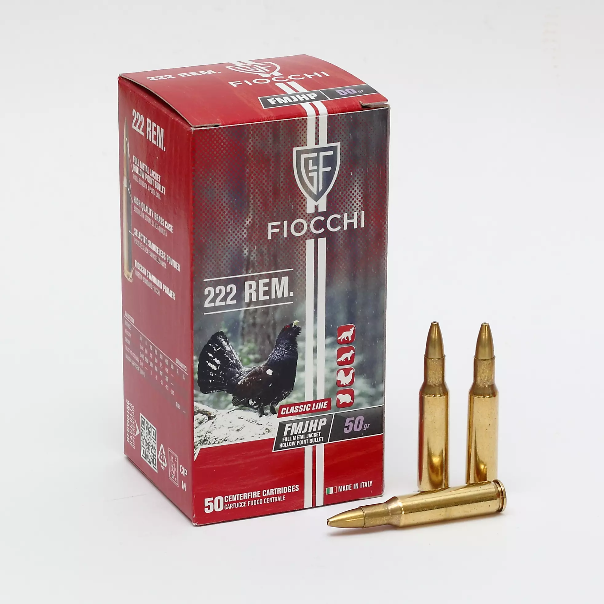 Cx 50 Munições Fiocchi FMJHP 50gr 222Rem.